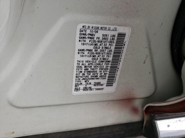 Photo 10 from auction – 2007 NISSAN MURANO SL with VIN JN8AZ08W87W617290