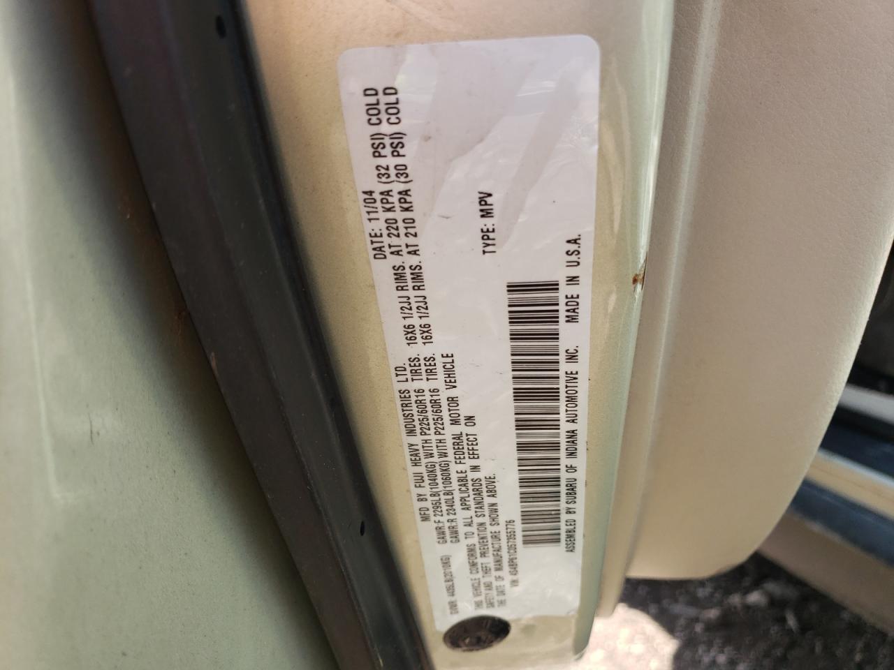 Photo 10 from auction – 2005 SUBARU LEGACY OUT with VIN 4S4BP61C057355776