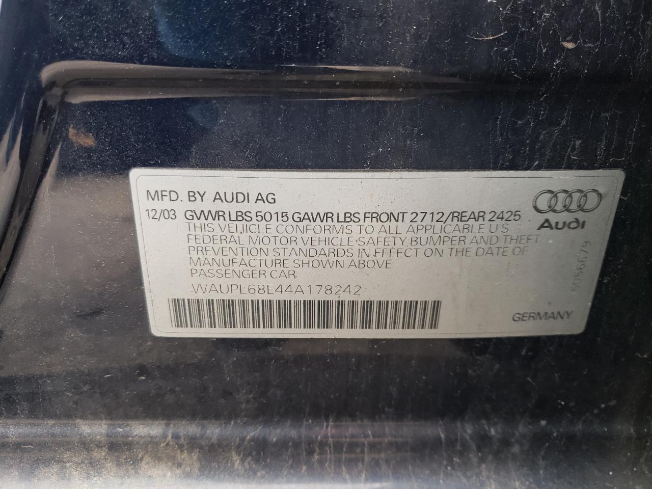 Photo 10 from auction – 2004 AUDI S4 with VIN WAUPL68E44A178242