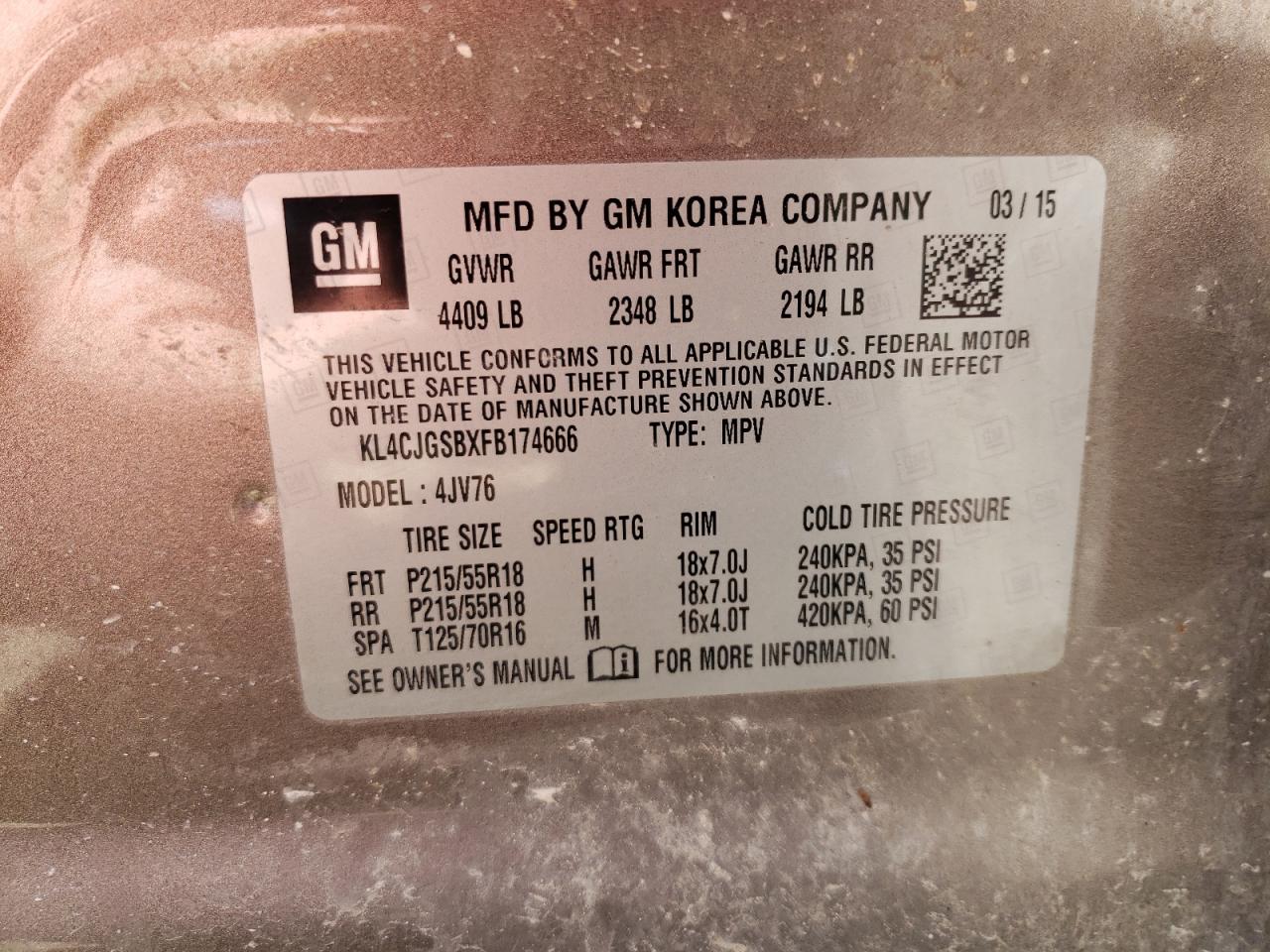 Photo 10 from auction – 2015 BUICK ENCORE with VIN KL4CJGSBXFB174666