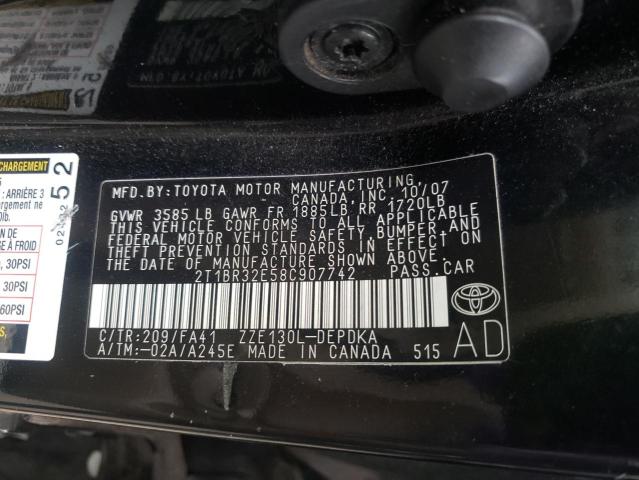 Photo 10 from auction – 2008 TOYOTA COROLLA CE with VIN 2T1BR32E58C907742