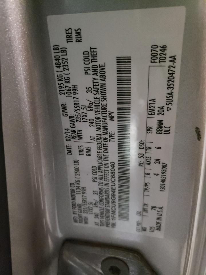 Photo 10 from auction – 2014 FORD ESCAPE SE with VIN 1FMCU9G94EUC68040