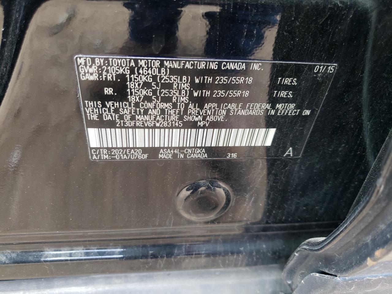 Photo 10 from auction – 2015 TOYOTA RAV4 LIMIT with VIN 2T3DFREV6FW283145