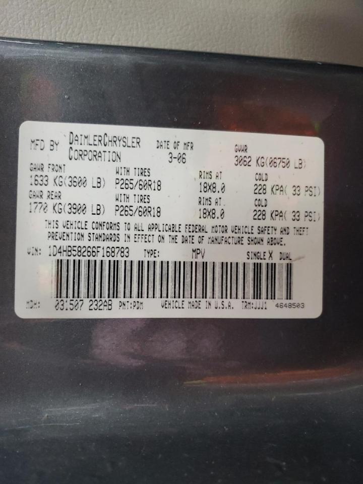 Photo 10 from auction – 2006 DODGE DURANGO LI with VIN 1D4HB58266F168783