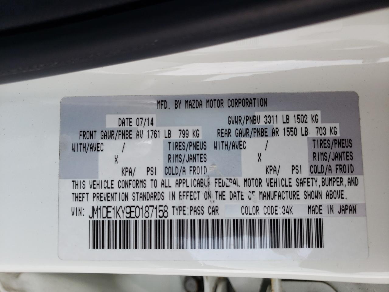 Photo 10 from auction – 2014 MAZDA MAZDA2 SPO with VIN JM1DE1KY9E0187158