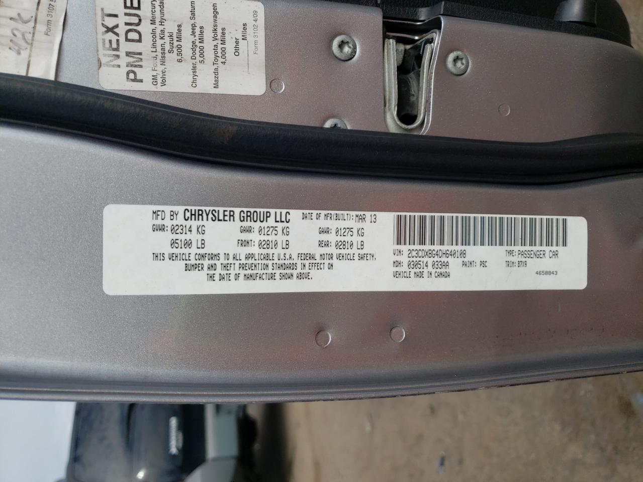 Photo 10 from auction – 2013 DODGE CHARGER SE with VIN 2C3CDXBG4DH640108