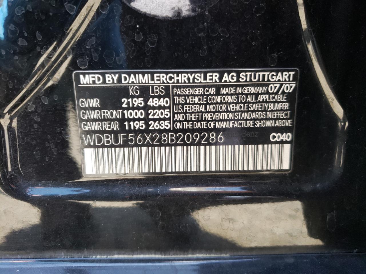 Photo 10 from auction – 2008 MERCEDES-BENZ E 350 with VIN WDBUF56X28B209286