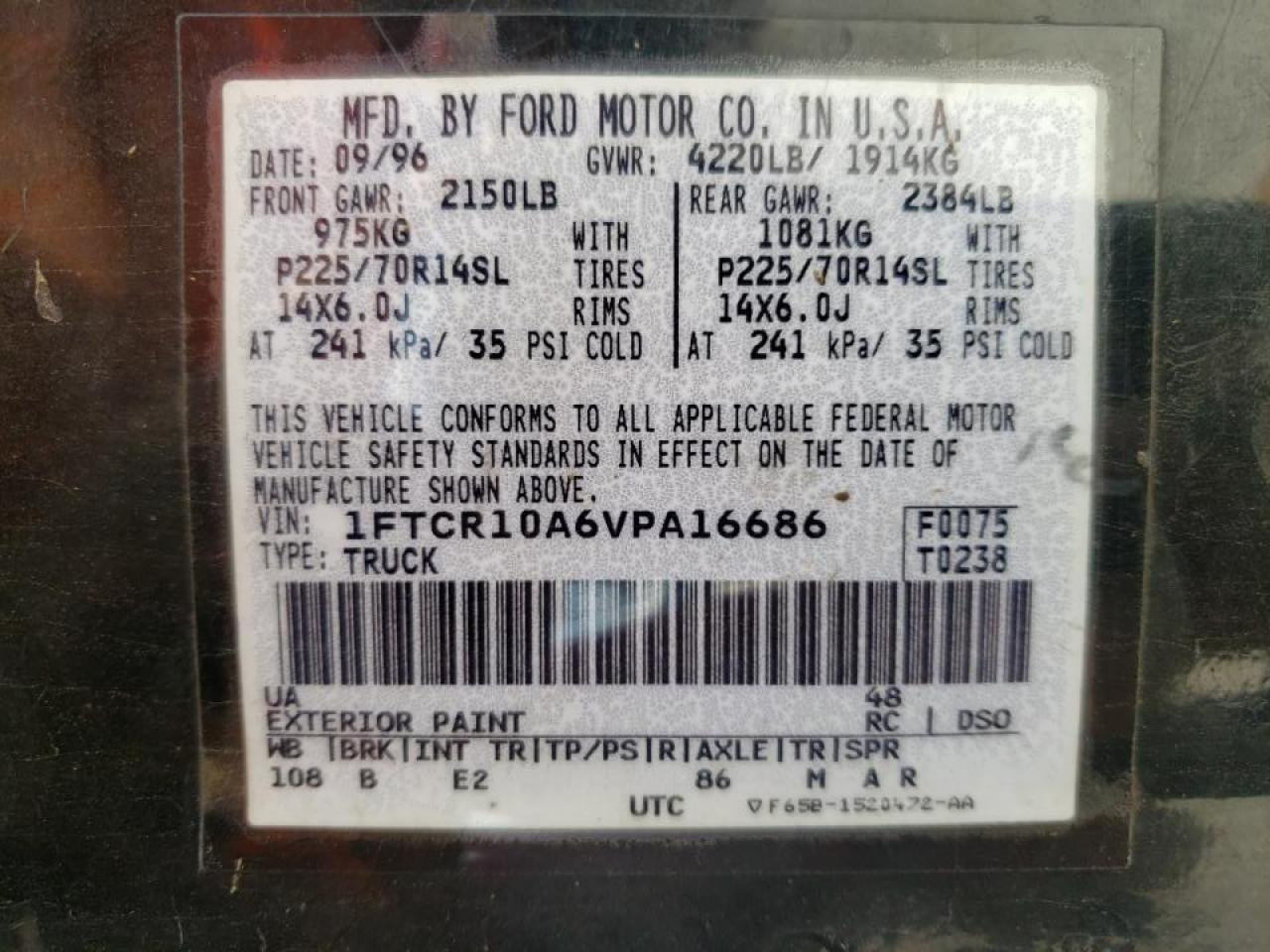 Photo 10 from auction – 1997 FORD RANGER with VIN 1FTCR10A6VPA16686