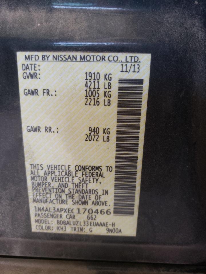 Photo 10 from auction – 2014 NISSAN ALTIMA 2.5 with VIN 1N4AL3APXEC170466