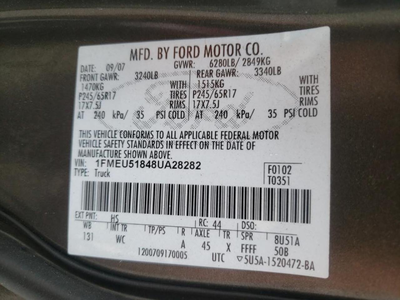 Photo 14 from auction – 2008 FORD EXPLORER S with VIN 1FMEU51848UA28282