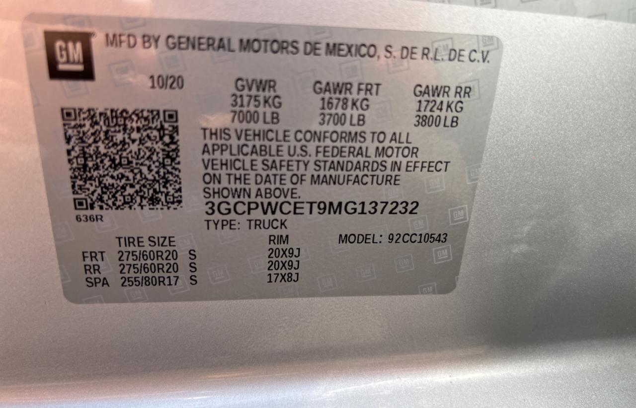 Photo 10 from auction – 2021 CHEVROLET SILVERADO with VIN 3GCPWCET9MG137232