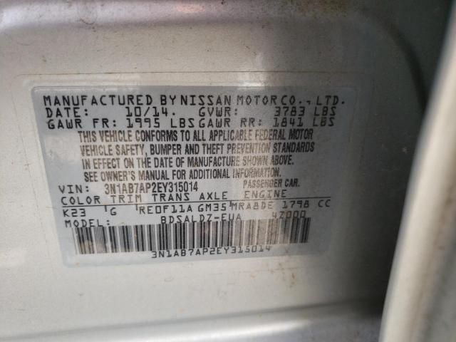 Photo 10 from auction – 2014 NISSAN SENTRA S with VIN 3N1AB7AP2EY315014