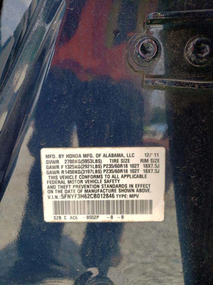 Photo 10 from auction – 2012 HONDA PILOT EXL with VIN 5FNYF3H62CB012846