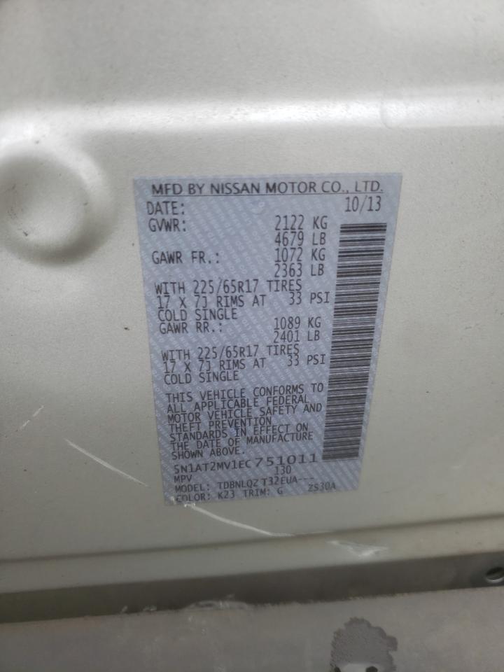 Photo 10 from auction – 2014 NISSAN ROGUE S with VIN 5N1AT2MV1EC751011