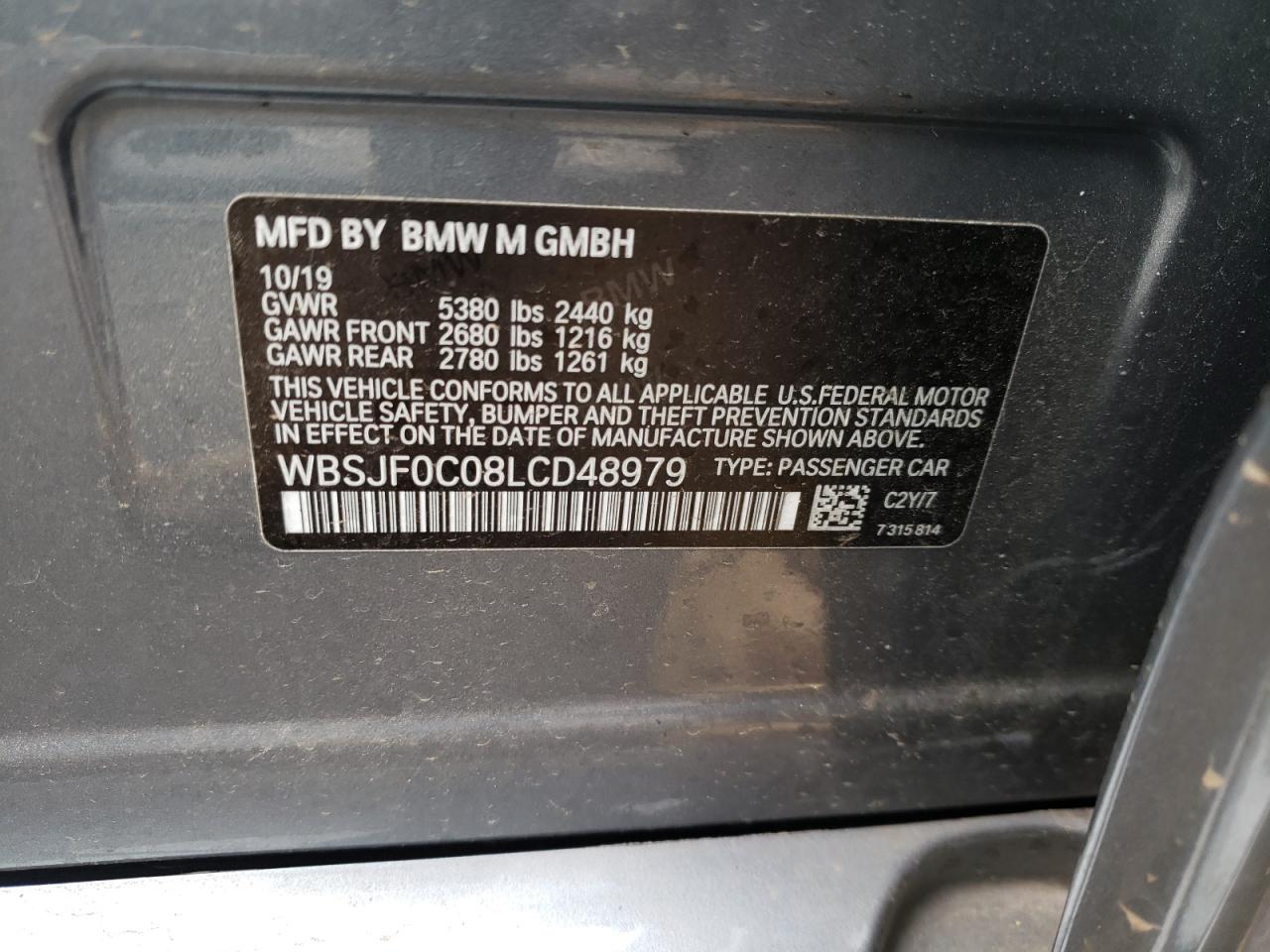 Photo 10 from auction – 2020 BMW M5 BASE with VIN WBSJF0C08LCD48979
