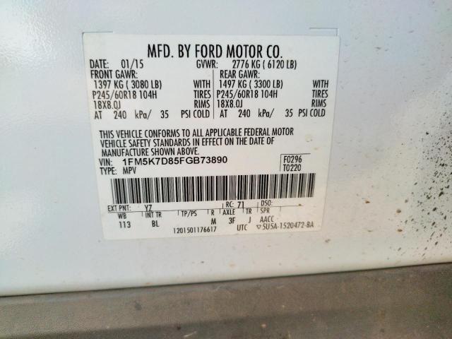 Photo 10 from auction – 2015 FORD EXPLORER X with VIN 1FM5K7D85FGB73890