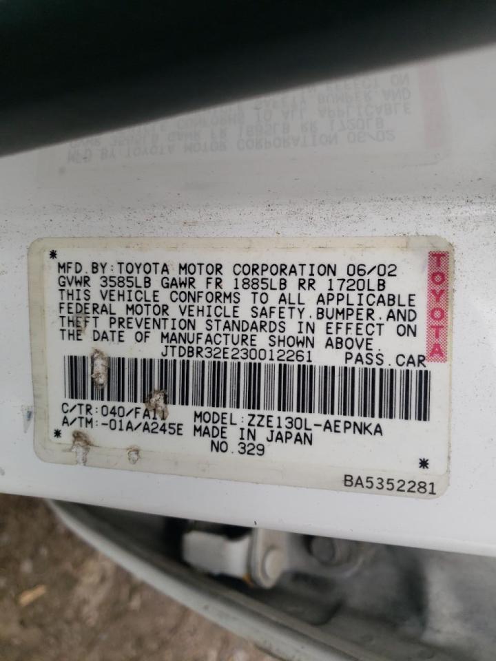 Photo 10 from auction – 2003 TOYOTA COROLLA CE with VIN JTDBR32E230012261
