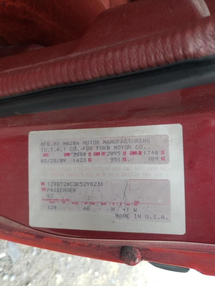 Photo 10 from auction – 1989 FORD PROBE GL with VIN 1ZVBT20C3K5298231