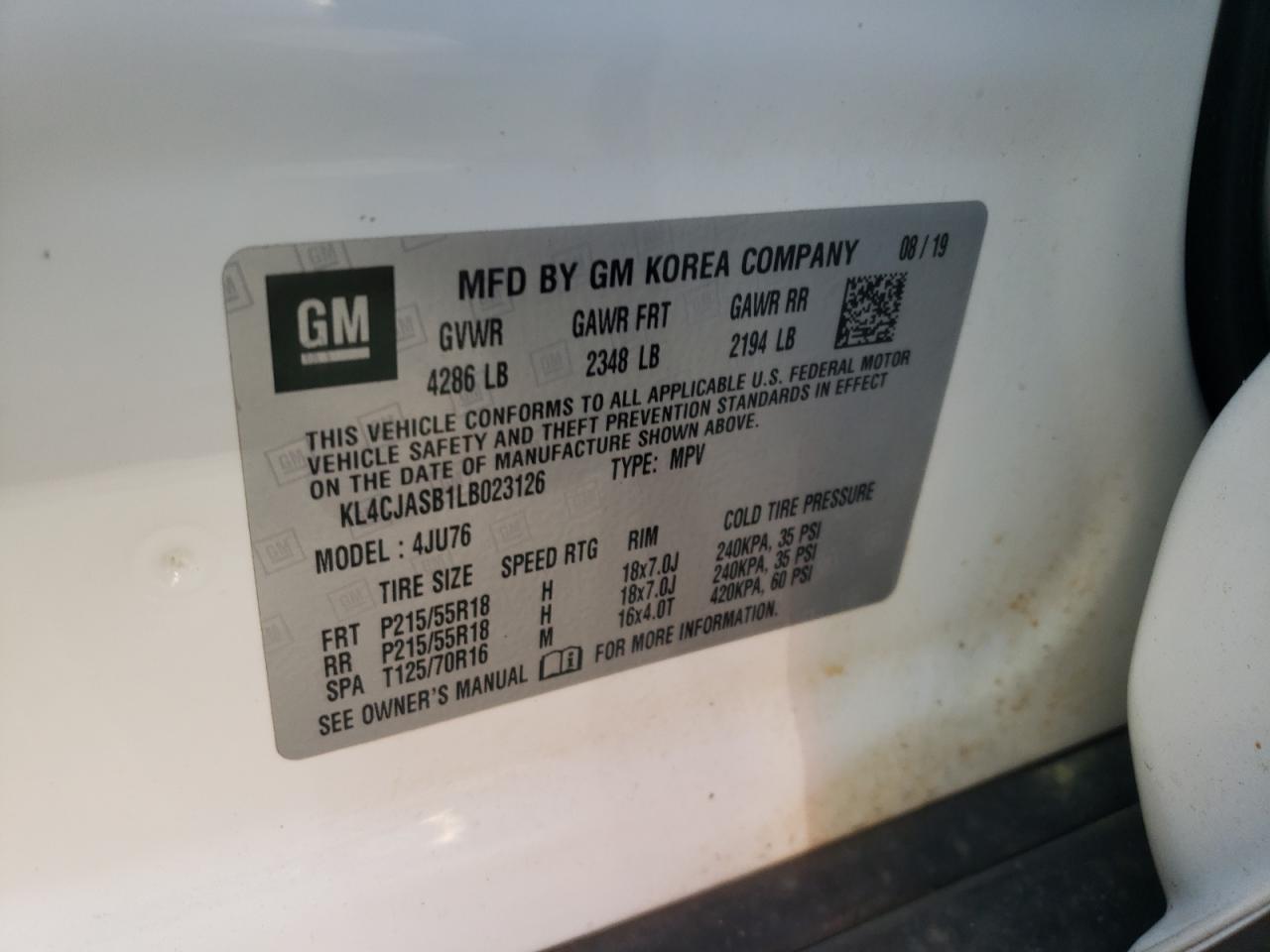 Photo 10 from auction – 2020 BUICK ENCORE PRE with VIN KL4CJASB1LB023126