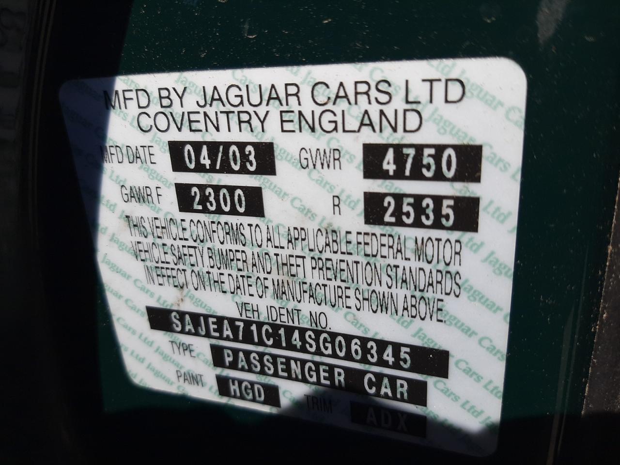Photo 10 from auction – 2004 JAGUAR XJ8 with VIN SAJEA71C14SG06345