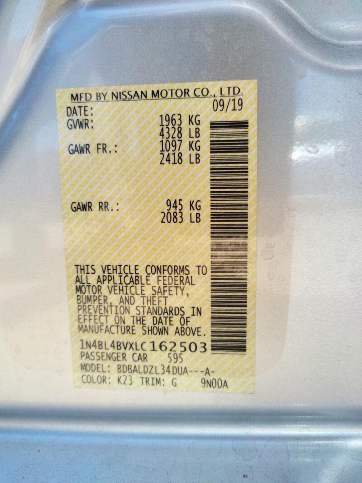 Photo 10 from auction – 2020 NISSAN ALTIMA S with VIN 1N4BL4BVXLC162503