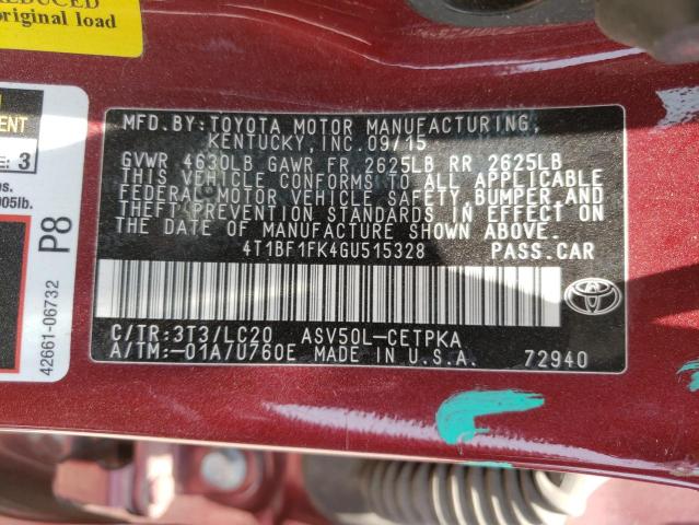 Photo 10 from auction – 2016 TOYOTA CAMRY LE with VIN 4T1BF1FK4GU515328