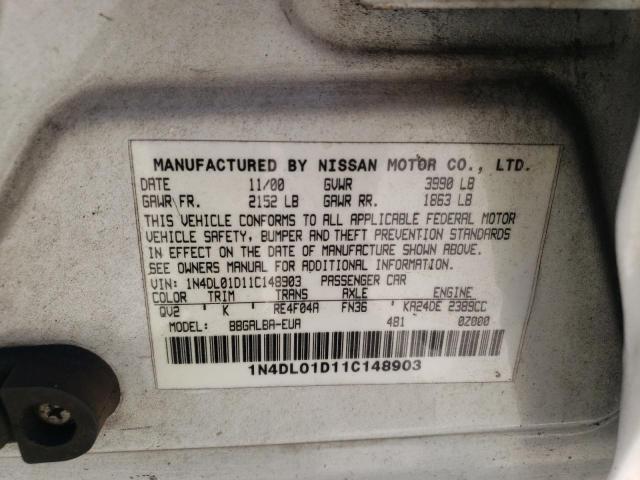Photo 10 from auction – 2001 NISSAN ALTIMA XE with VIN 1N4DL01D11C148903