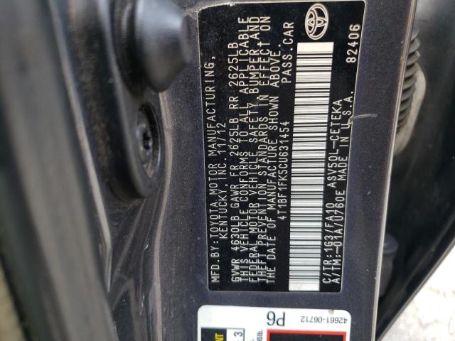 TOYOTA CAMRY BASE 2012 with VIN 4T1BF1FK5CU631454 - Photo from auction