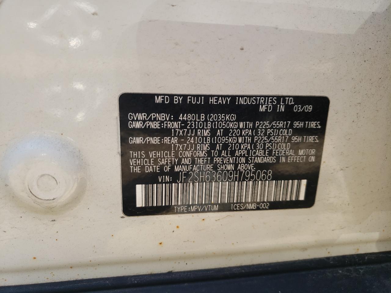 Photo 10 from auction – 2009 SUBARU FORESTER 2 with VIN JF2SH63609H795068