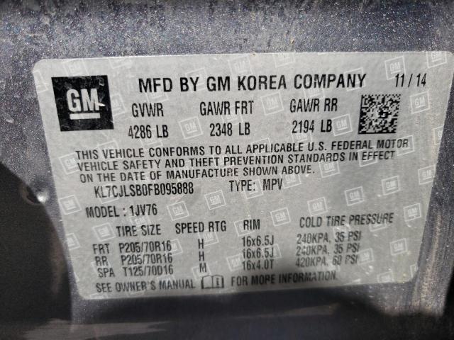 Photo 10 from auction – 2015 CHEVROLET TRAX 1LT with VIN KL7CJLSB0FB095888