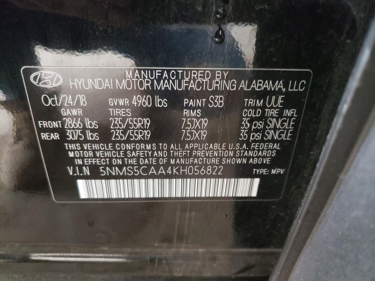 Photo 10 from auction – 2019 HYUNDAI SANTA FE L with VIN 5NMS5CAA4KH056822