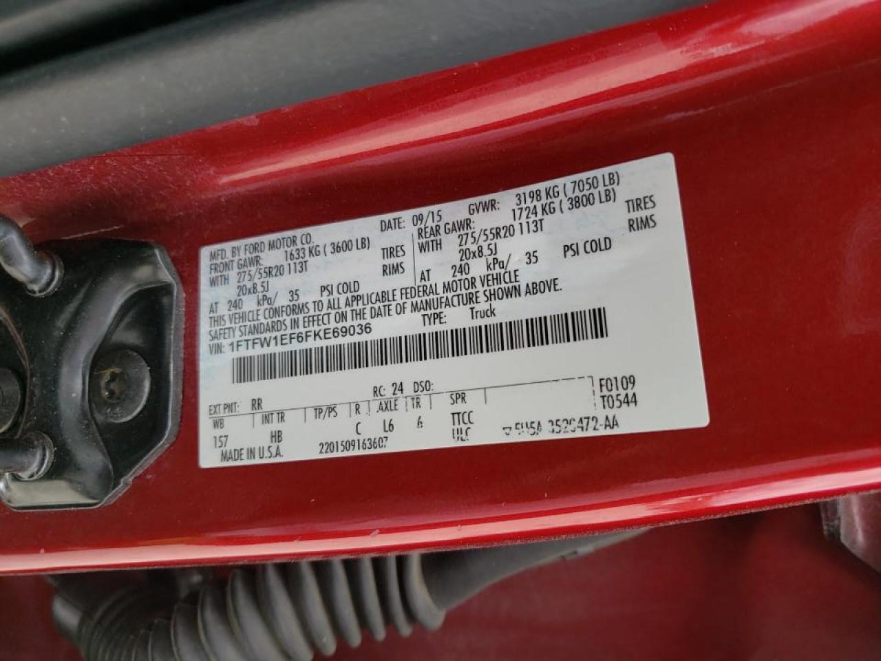 Photo 10 from auction – 2015 FORD F150 SUPER with VIN 1FTFW1EF6FKE69036