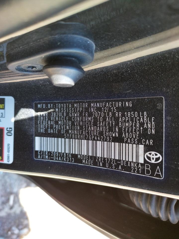 Photo 10 from auction – 2016 TOYOTA COROLLA L with VIN 5YFBURHE7GP442792