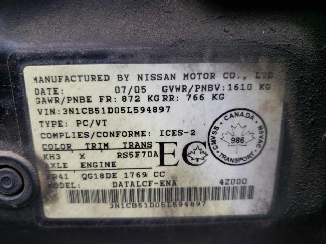 Photo 10 from auction – 2005 NISSAN SENTRA 1.8 with VIN 3N1CB51D05L594897