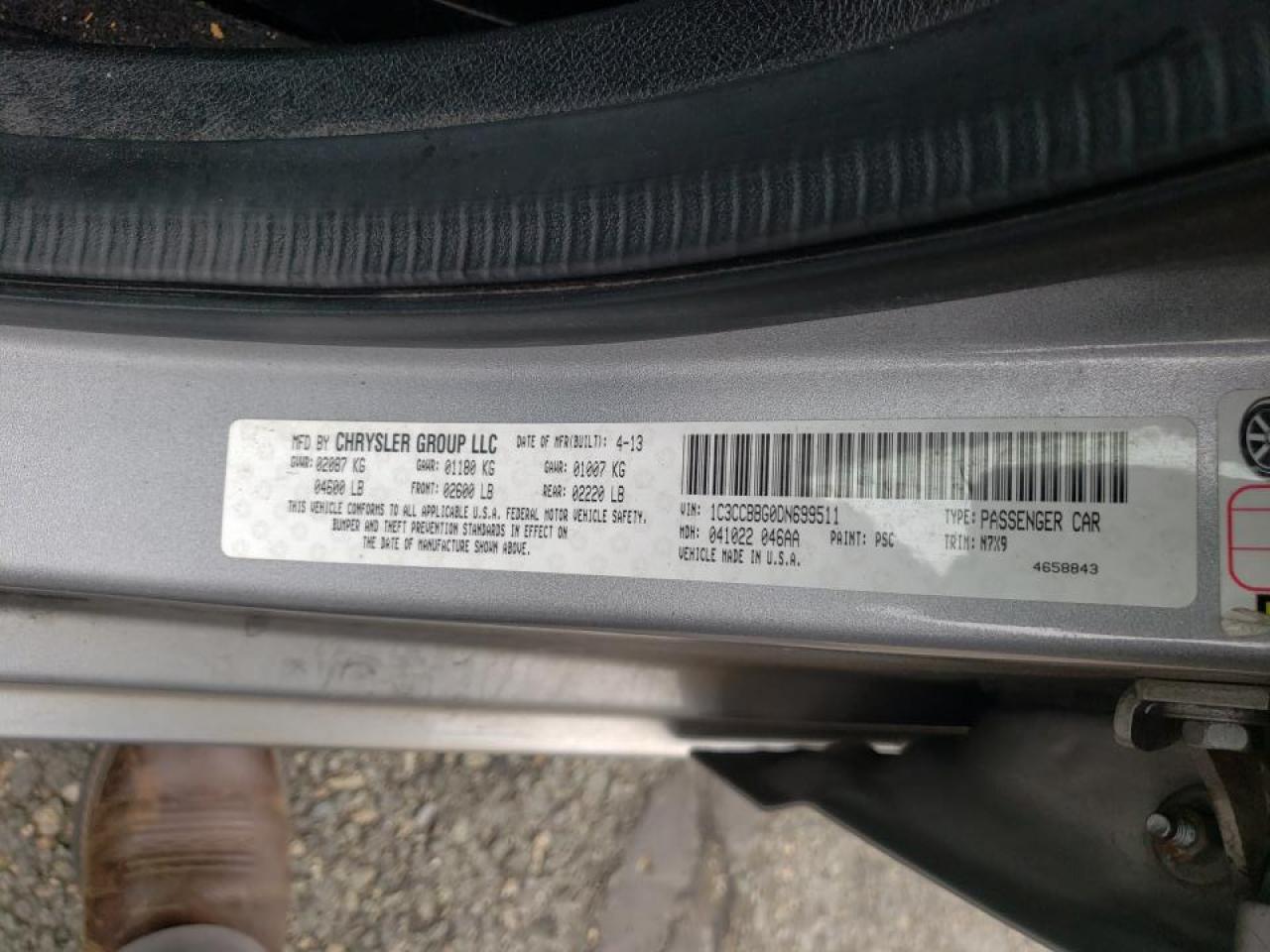 Photo 10 from auction – 2013 CHRYSLER 200 TOURIN with VIN 1C3CCBBG0DN699511