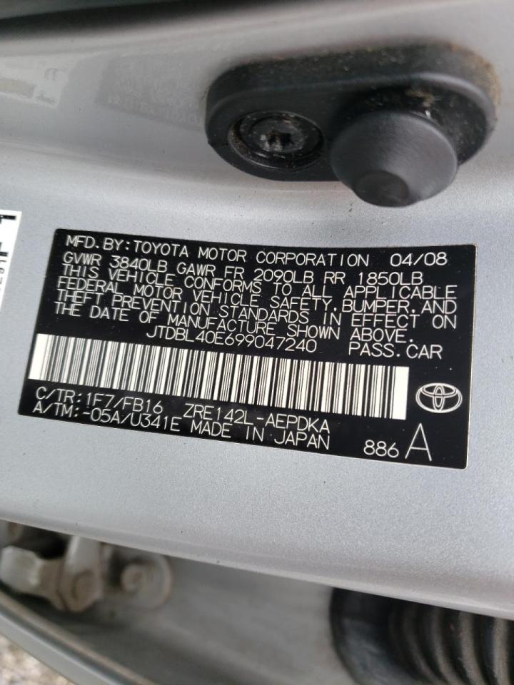 Photo 10 from auction – 2009 TOYOTA COROLLA BA with VIN JTDBL40E699047240