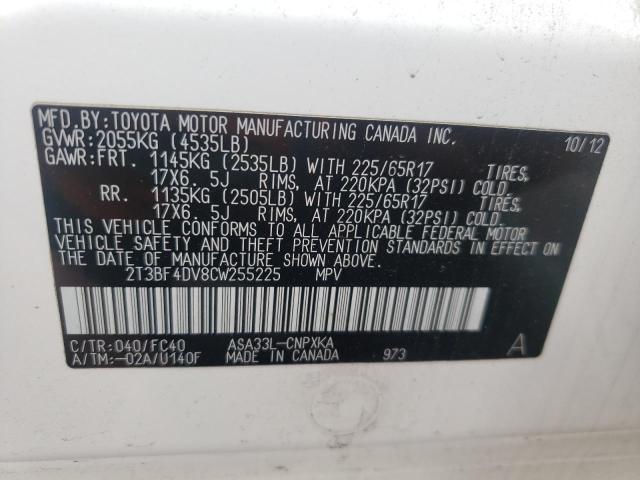 Photo 10 from auction – 2012 TOYOTA RAV4 with VIN 2T3BF4DV8CW255225