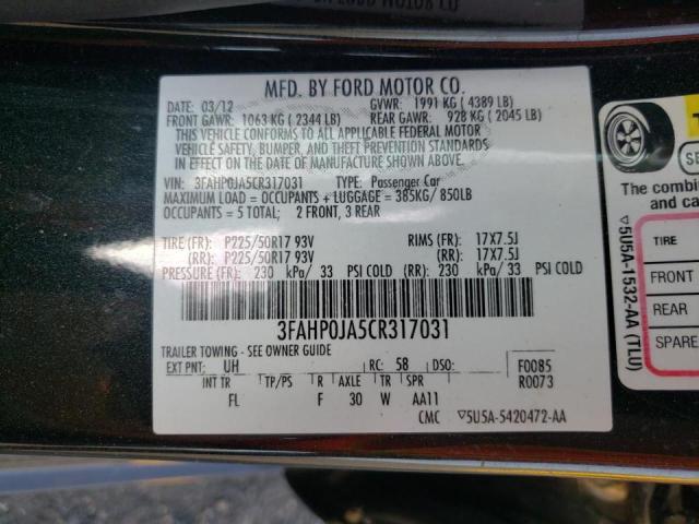 Photo 10 from auction – 2012 FORD FUSION SEL with VIN 3FAHP0JA5CR317031