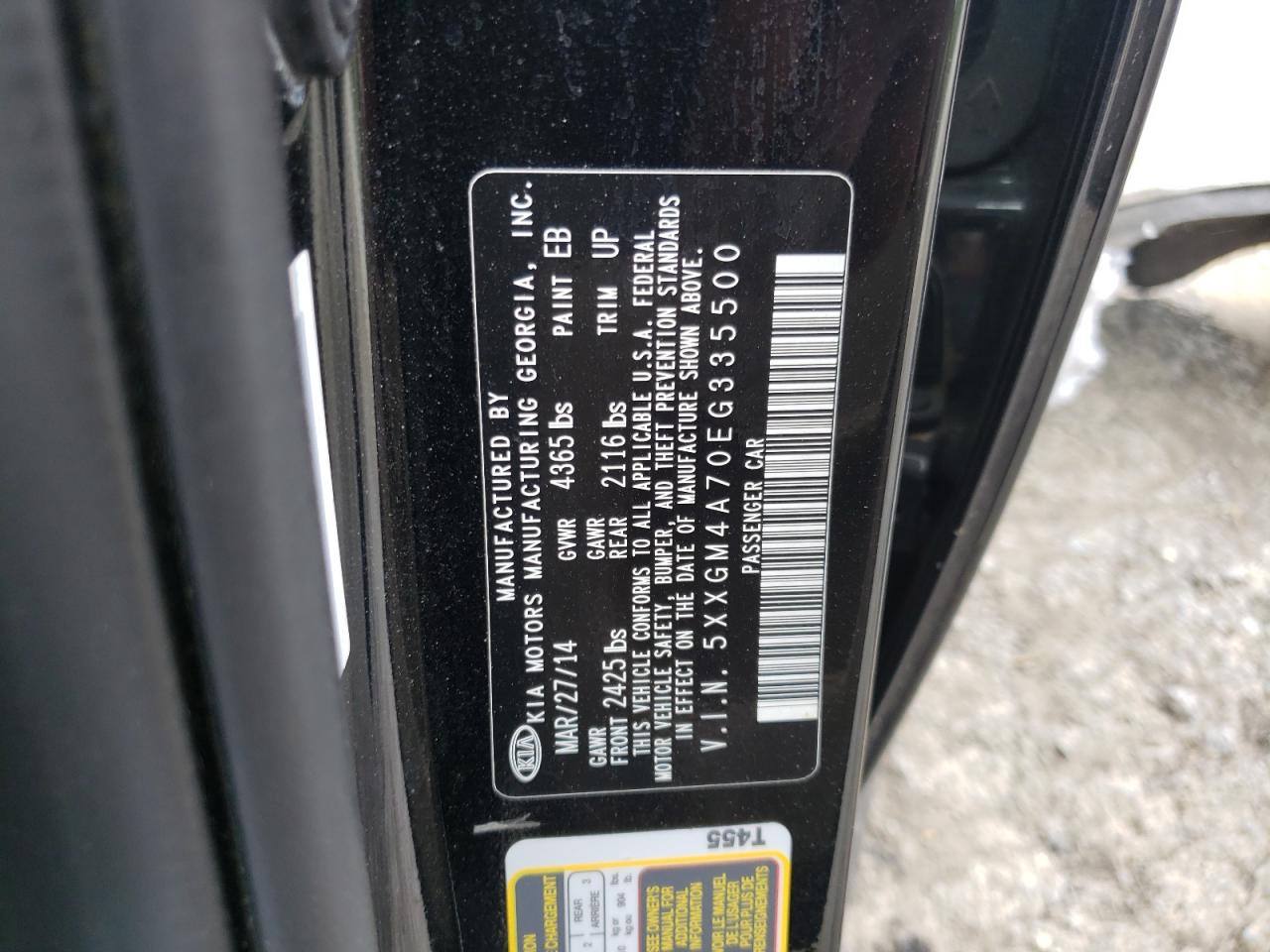 Photo 10 from auction – 2014 KIA OPTIMA LX with VIN 5XXGM4A70EG335500