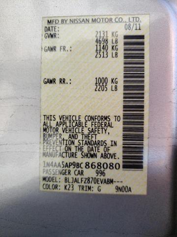 Photo 10 from auction – 2011 NISSAN MAXIMA S with VIN 1N4AA5AP9BC868080
