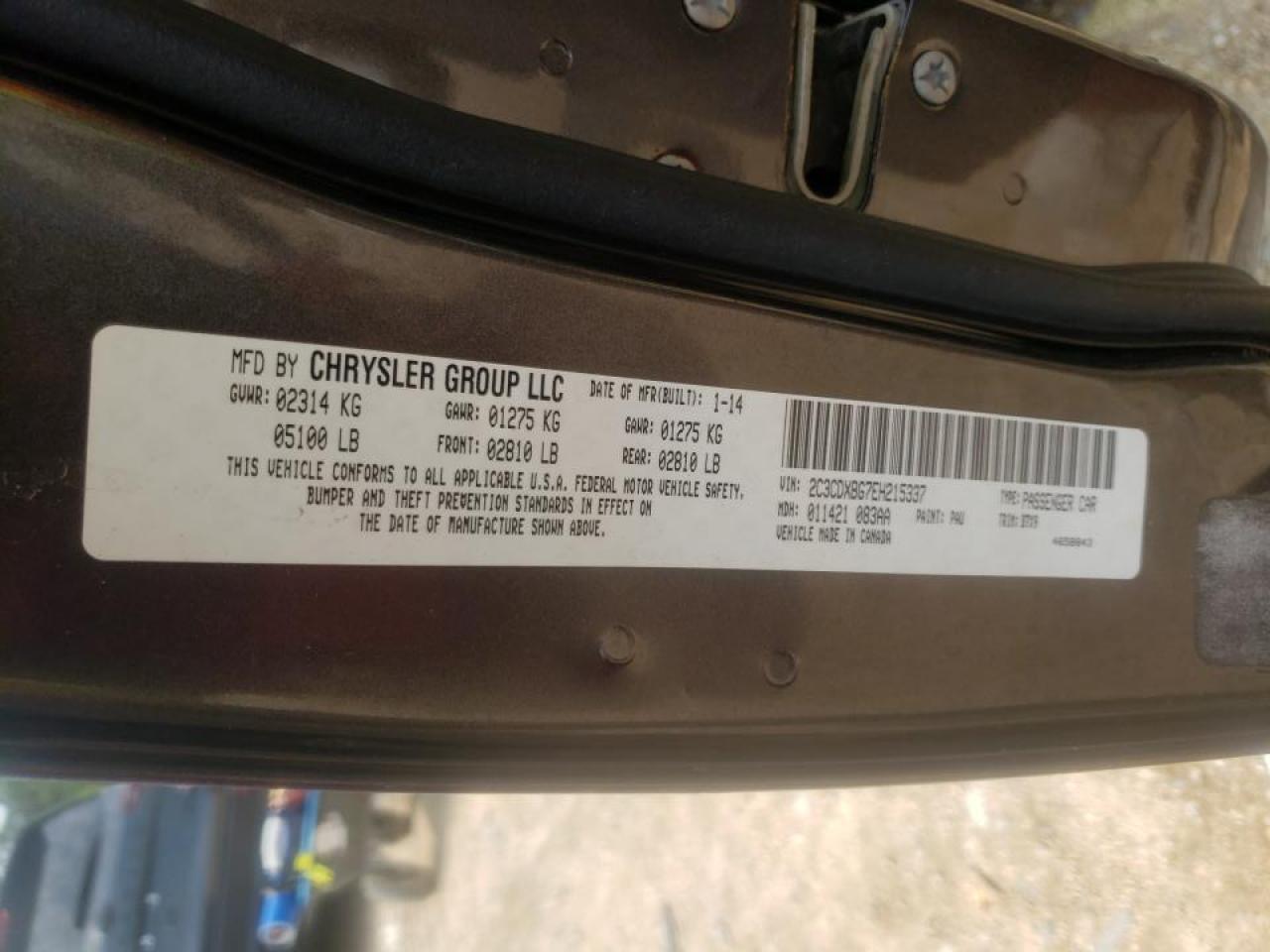 Photo 10 from auction – 2014 DODGE CHARGER SE with VIN 2C3CDXBG7EH215337