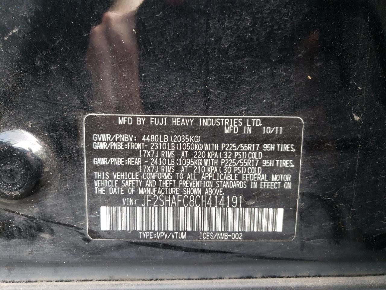 Photo 10 from auction – 2012 SUBARU FORESTER L with VIN JF2SHAFC8CH414191