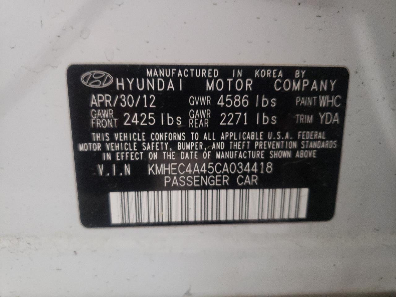 Zdjęcie 10 z aukcji – 2012 HYUNDAI SONATA HYB z VIN KMHEC4A45CA034418