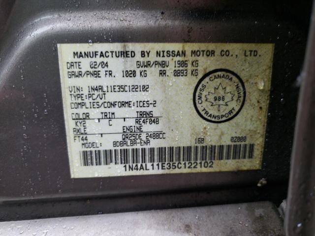 Photo 10 from auction – 2005 NISSAN ALTIMA S with VIN 1N4AL11E35C122102