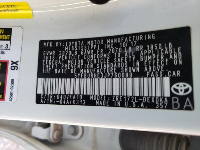 Photo 10 from auction – 2018 TOYOTA COROLLA L with VIN 5YFBURHE3JP760089