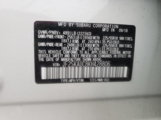 Photo 10 from auction – 2019 SUBARU FORESTER L with VIN JF2SKAUC8KH428806
