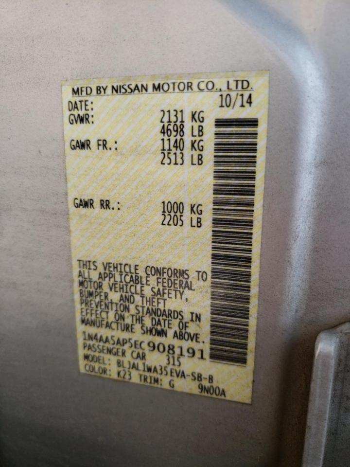 Photo 10 from auction – 2014 NISSAN MAXIMA S with VIN 1N4AA5AP5EC908191