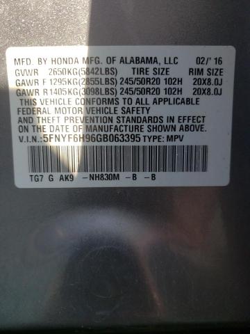 Photo 10 from auction – 2016 HONDA PILOT TOUR with VIN 5FNYF6H96GB063395