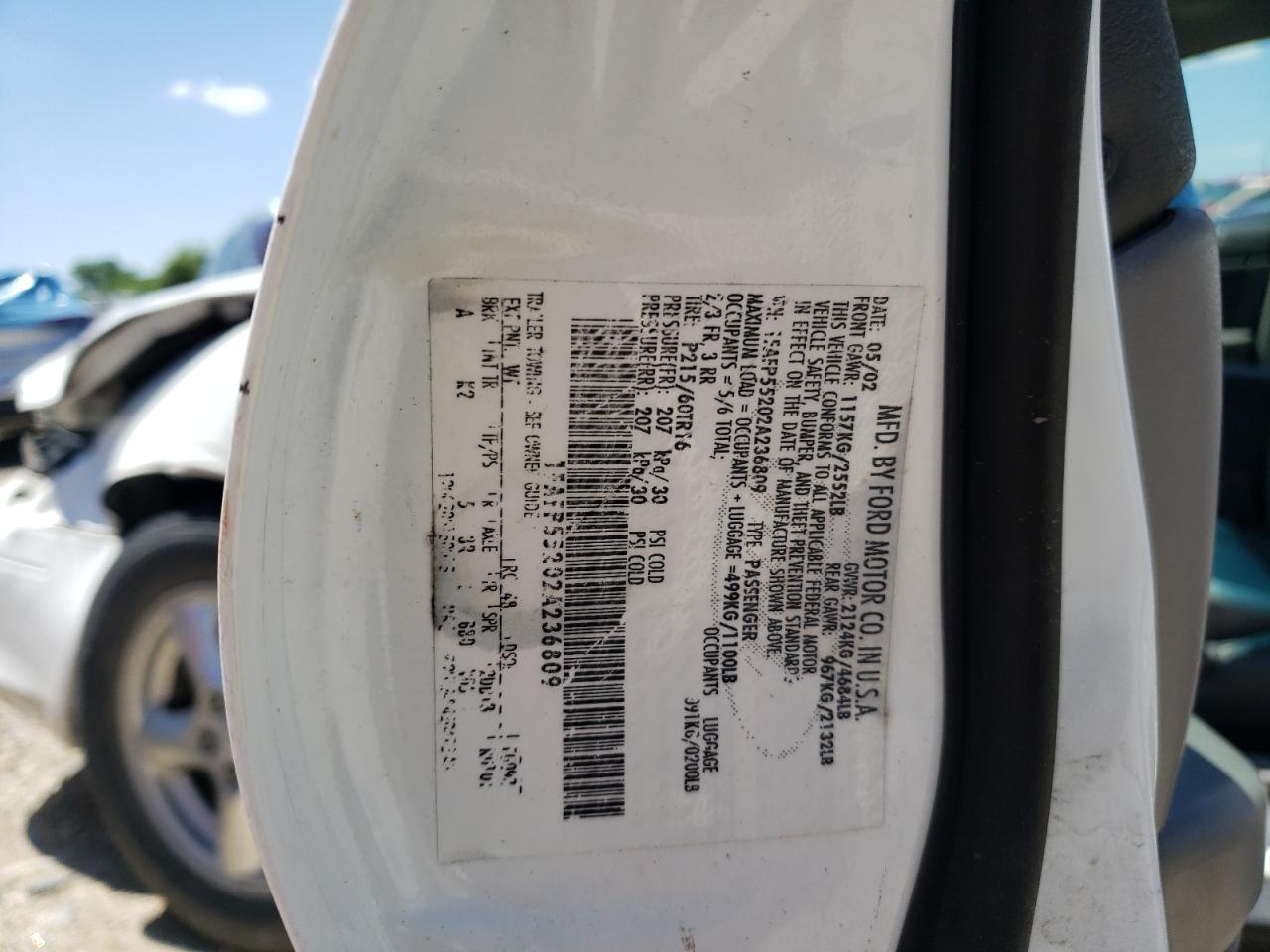 Photo 10 from auction – 2002 FORD TAURUS SES with VIN 1FAFP55202A236809
