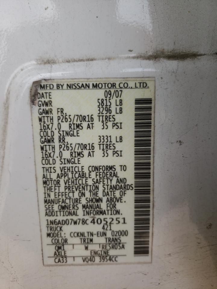 Photo 10 from auction – 2008 NISSAN FRONTIER C with VIN 1N6AD07W78C405251
